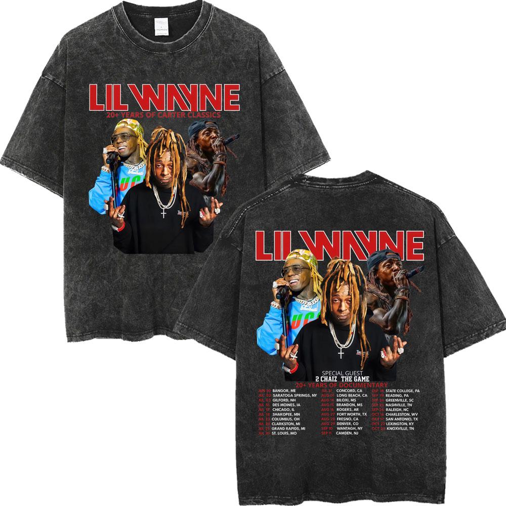 Vintage Washed Rapper Lil Wayne Print T Shirt High Quality Fashion Short Sleeve Tshirt Men Women Summer Casual Cotton Tshirts