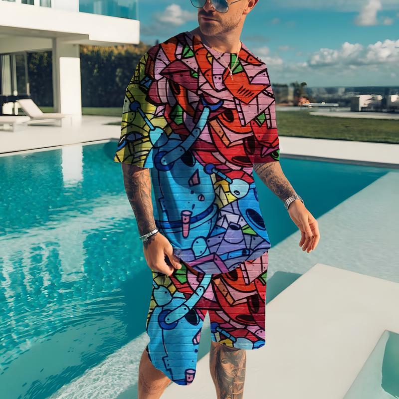 2026 Summer Men's T-shirt Male Casual Suit Abstract Style 3D Printing