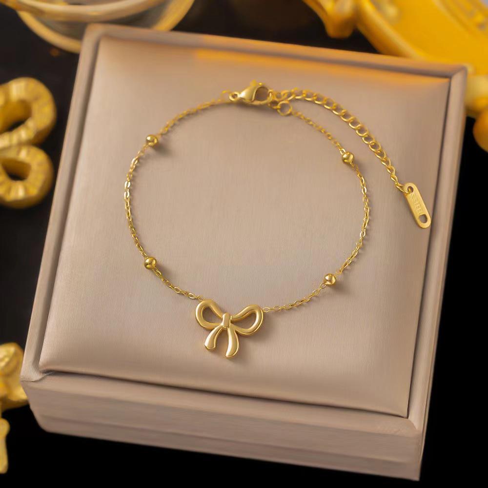 Trendy Classic Stainless Steel Bow Charm Jewelry Set for Women And Girls - Necklace Bracelets Earrings Choker Party Gift