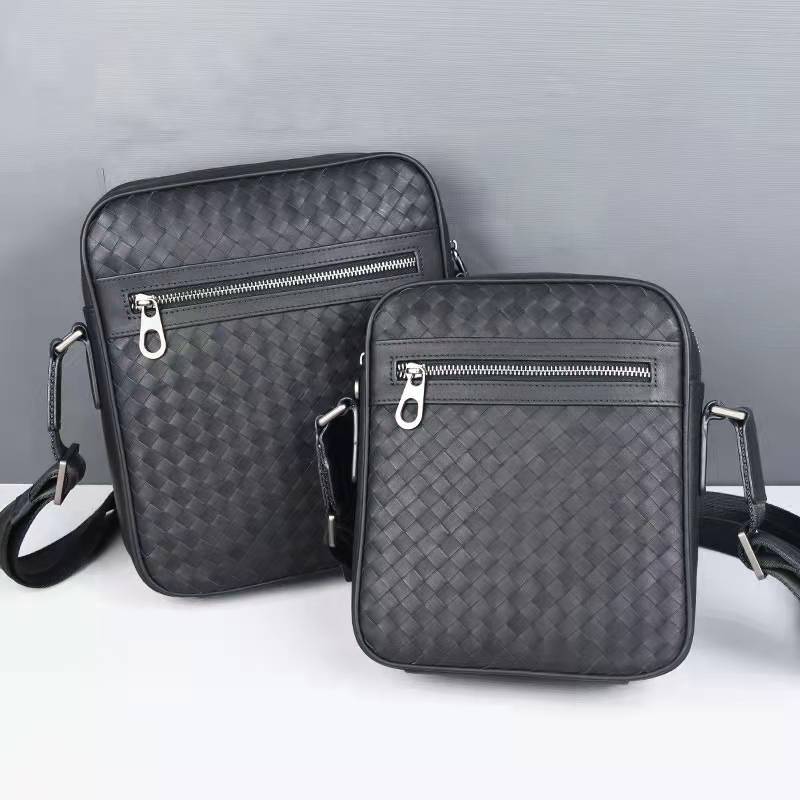 Кожаная плетеная мужская сумка через плечо, деловая, повседневная, большая вместительная сумка через плечо, модная сумка