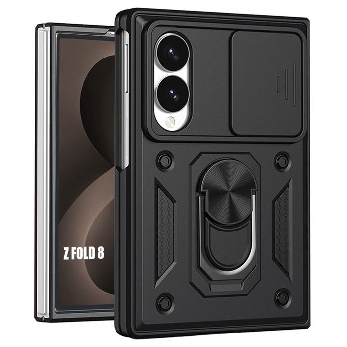 Coque pour Samsung Galaxy Z Fold 8, Bumper Rigide Antichoc avec Support et Protection Caméra - Noir