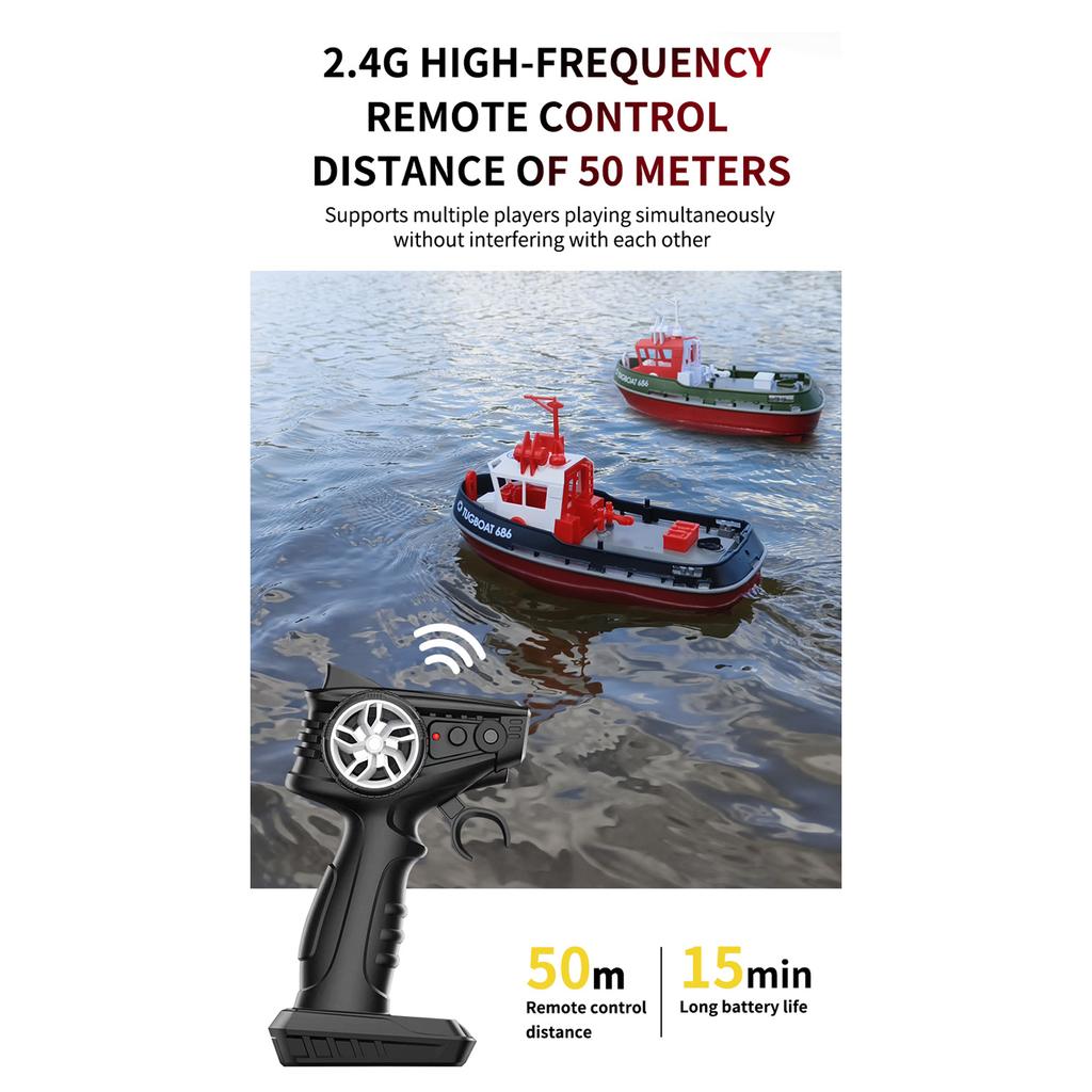 Remote Control Boat, 1:72 Remote Control Boat for Pool & Lake, 2.4GHz Remote Control Tugboat for