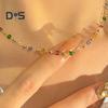Women Necklace Beads Colorful Faux Crystal Electroplated Stainless Lightweight Cool Girl Pendant Necklace Birthday Gift Neck Jewelry