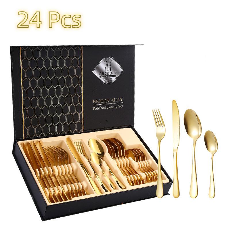Набор столовых приборов из нержавеющей стали из 24 предметов, столовые приборы в западном стиле, нож для стейка, вилка, ложка, подарочная коробка, набор столовых приборов