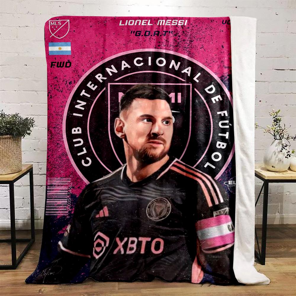 Pink Soccer Theme Warm blanket with Player Design Flannel blanket for bedroom, living room, sofa, and nap.