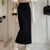Autumn and Winter Sweater Skirt Elastic Waist Slim A-line Straight Sleeve Knitted Half Skirt Women Split High Waist Skirt Female