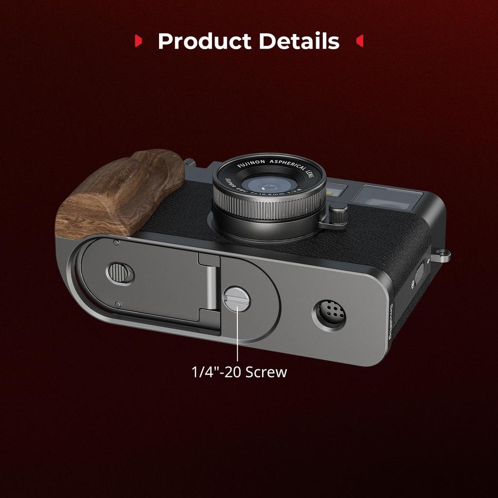 SmallRig X-Half Wooden L-Shaped Mount Plate, FUJIFILM X-Half L-Plate with Ergonomic Wooden Side Handle and Hot Shoe Cover (Charcoal Silver) - 5394