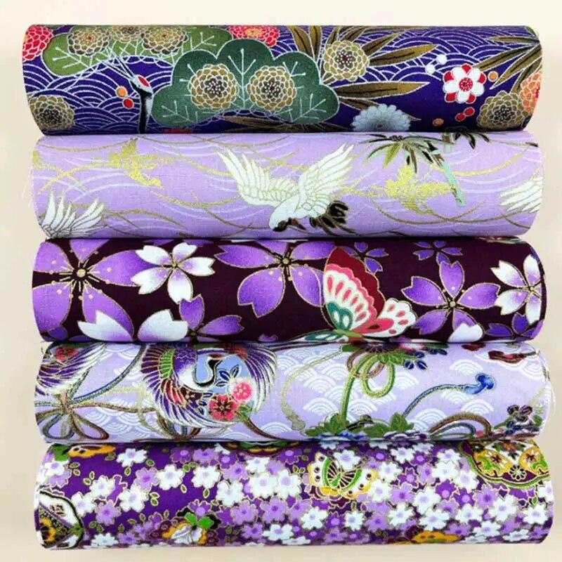 5 шт. Фиолетовый набивной узор 100% хлопок ткань чонсам ткань, DIY ручная работа кукольная одежда стеганая сумка домашний текстиль материал