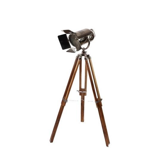Silver Aluminum and Steel Shade Tripod Floor Lamp with Brown Rosewood Tripod, Wooden Tripod Floor Lamp for Home and Office