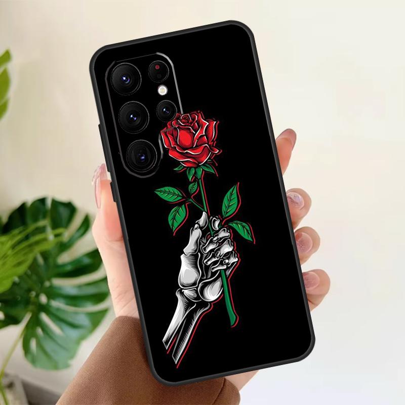 Мягкий чехол с рисунком «Скелетная рука и роза» в готическом стиле для Samsung Galaxy S21 S22 S23 S24 S25 Ultra S9 S10 Plus S20 FE S24 FE