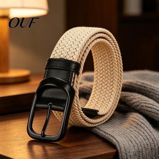 Comfortable Fabric Belt Elastic Woven for Women, No Punching Adjustable Waist with Retro Metal Pin Buckle, Casual Stretchy Jeans And Dresses