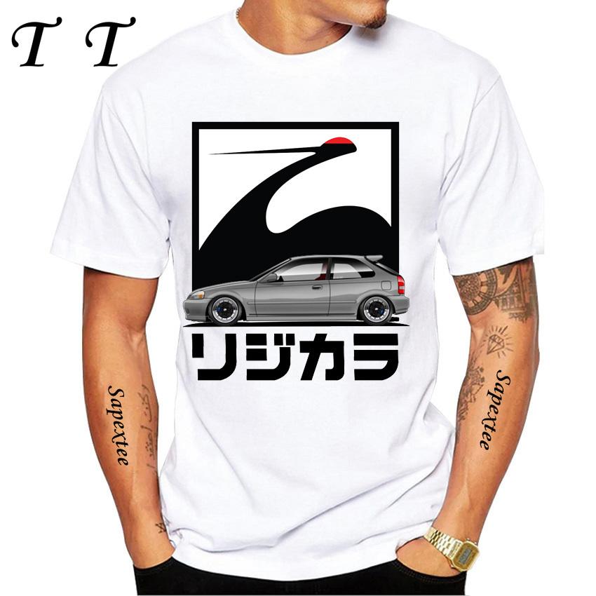 Kanjo Racer Civic Classic Футболка Новая Летняя Мужская с Коротким Рукавом Ретро Король Дрифта Автомобильные Футболки Мальчик Повседневные Белые Футболки