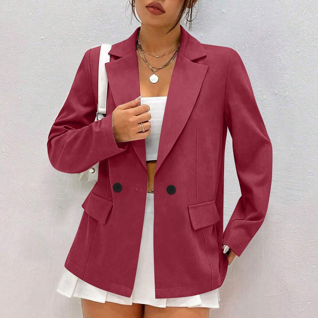 Женское повседневное рабочее пальто с длинным рукавом и V-образным вырезом на одной пуговице, однотонное