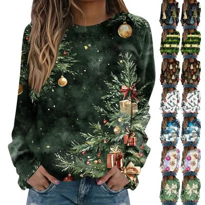 Женская модная повседневная толстовка с длинным рукавом и рождественским принтом на шее
