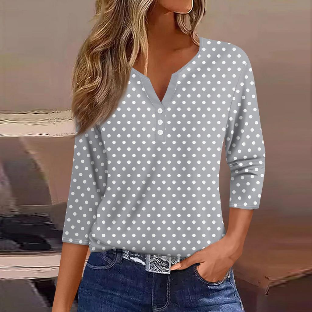Women's T Shirt Tee Print Button 3/4 Sleeve Daily Weekend Fashion Basic V- Neck Regular Top