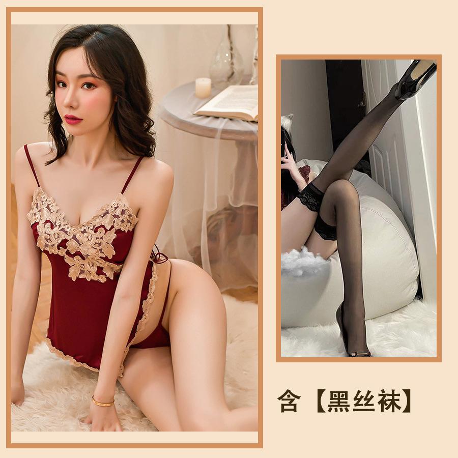 Секс одежда подтяжки ночная рубашка сексуальный кружево французский тело скульптура ледяной шелк пижама униформа полая соблазн