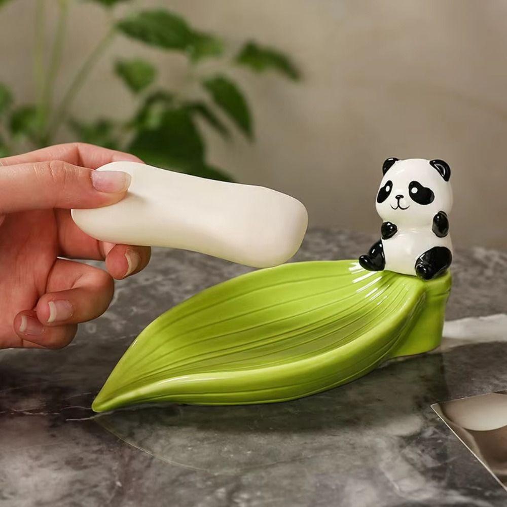 Bamboo Self Draining Soap Holder Cute Soap Rack No Punching Panda Soap Dish  Counter Tray