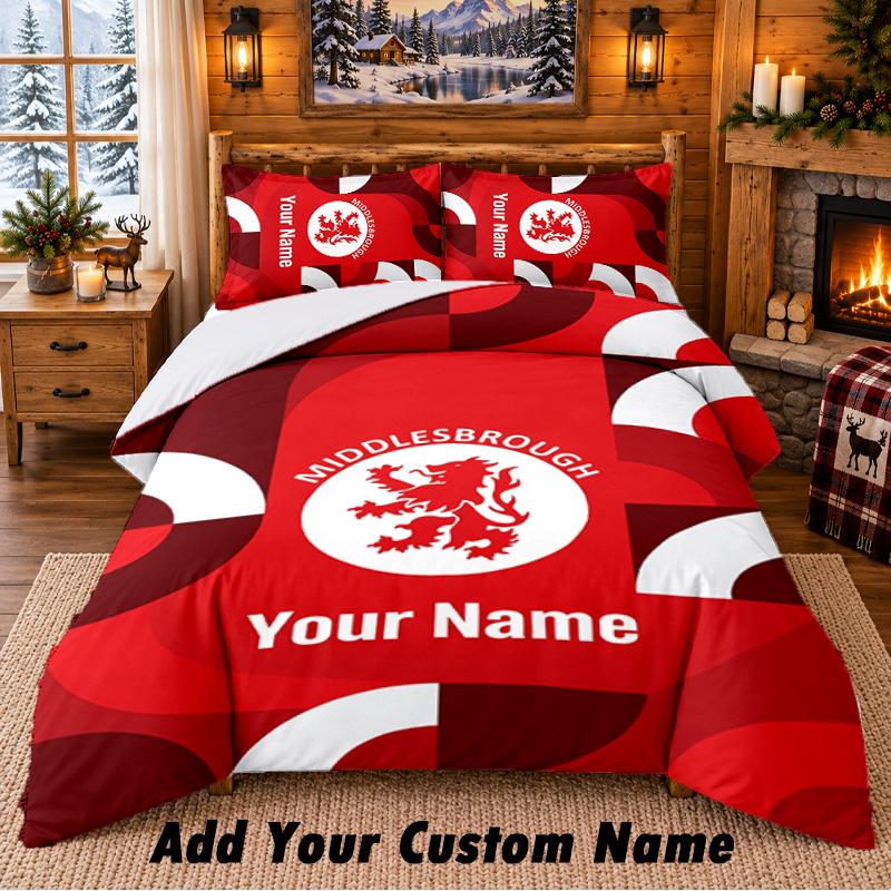 Постельное белье с узором ФК «Мидлсбро», комплект из 3 предметов, с индивидуальным именем, простыня и наволочки для домашней спальни