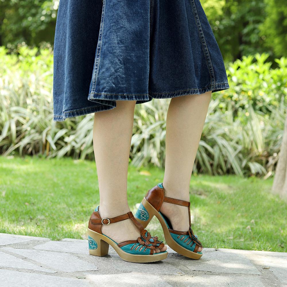 Расписные тапочки ручной работы для женщин, свободные пляжные сандалии с круглым носком в этническом стиле в стиле ретро с цветами