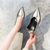 New Women's Boat Shoes Pointed Toe Pumps Kitten Heel Dress Shoes Silver Office Work Shoes for Female Black Spring Autumn