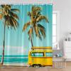 Кемпинг Серфинг Занавески для душа Летний отпуск Путешественник Автодом Пляж Кокосовые пальмы Морской берег Украшения для ванной комнаты Ретро Занавески для ванны