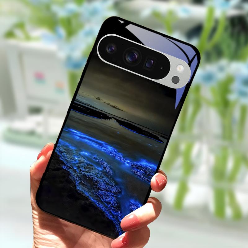 Модный Стеклянный Чехол Для Google Pixel 9 Pro XL Закаленное Стекло Черная Крышка Телефона Для Google Pixel 9a Pixel9 Funda Защитные Чехлы