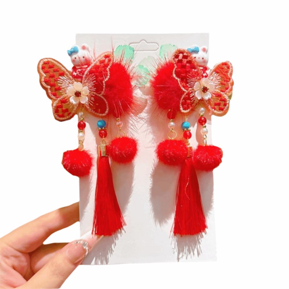 Cute Tassel Hairpin Bow New Year Hair Accessory Hanfu Traditional Chinese Hair Clip Cosplay Events