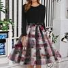 Women's Fashion Round Neck Slim-Fit Christmas Print Long-Sleeved Dress