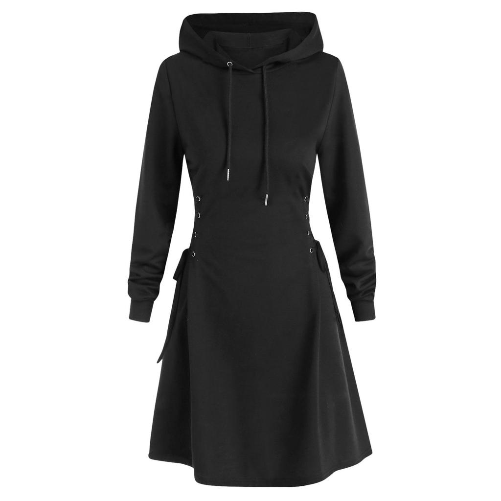 Women's Hooded Casual Fashion Hoodie Dress Long Sleeved Solid Color Dress
