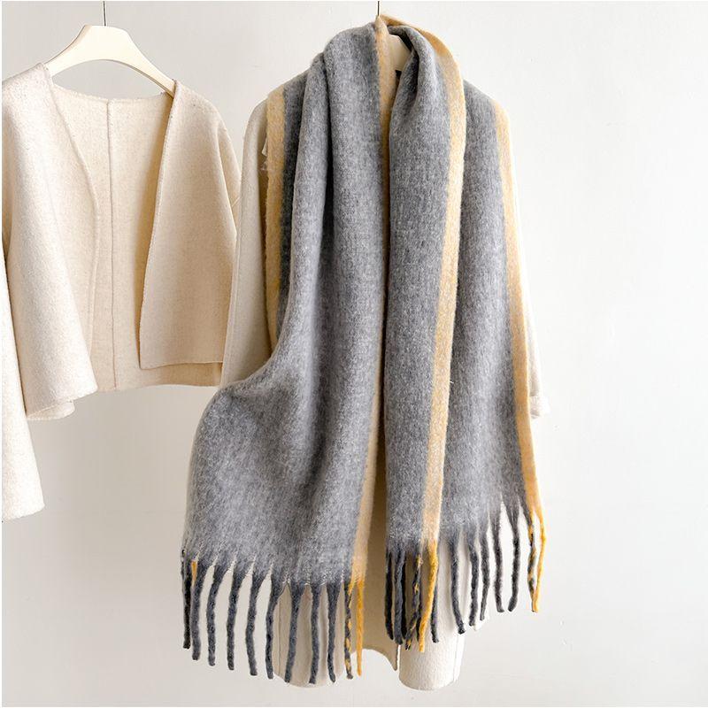 Winter Atmosphere High-End Solid Color Fringed Autumn Winter Warm Thickened Korean Style Scarf Shawl Neck Warmer