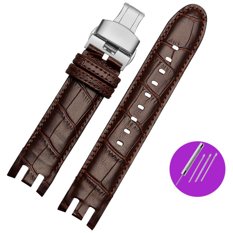 Классический ремешок для часов из натуральной кожи для Swatch Yrs403 412 402G Series, изогнутый вогнуто-выпуклый ремешок из коровьей кожи 21 мм, аксессуар для мужских часов