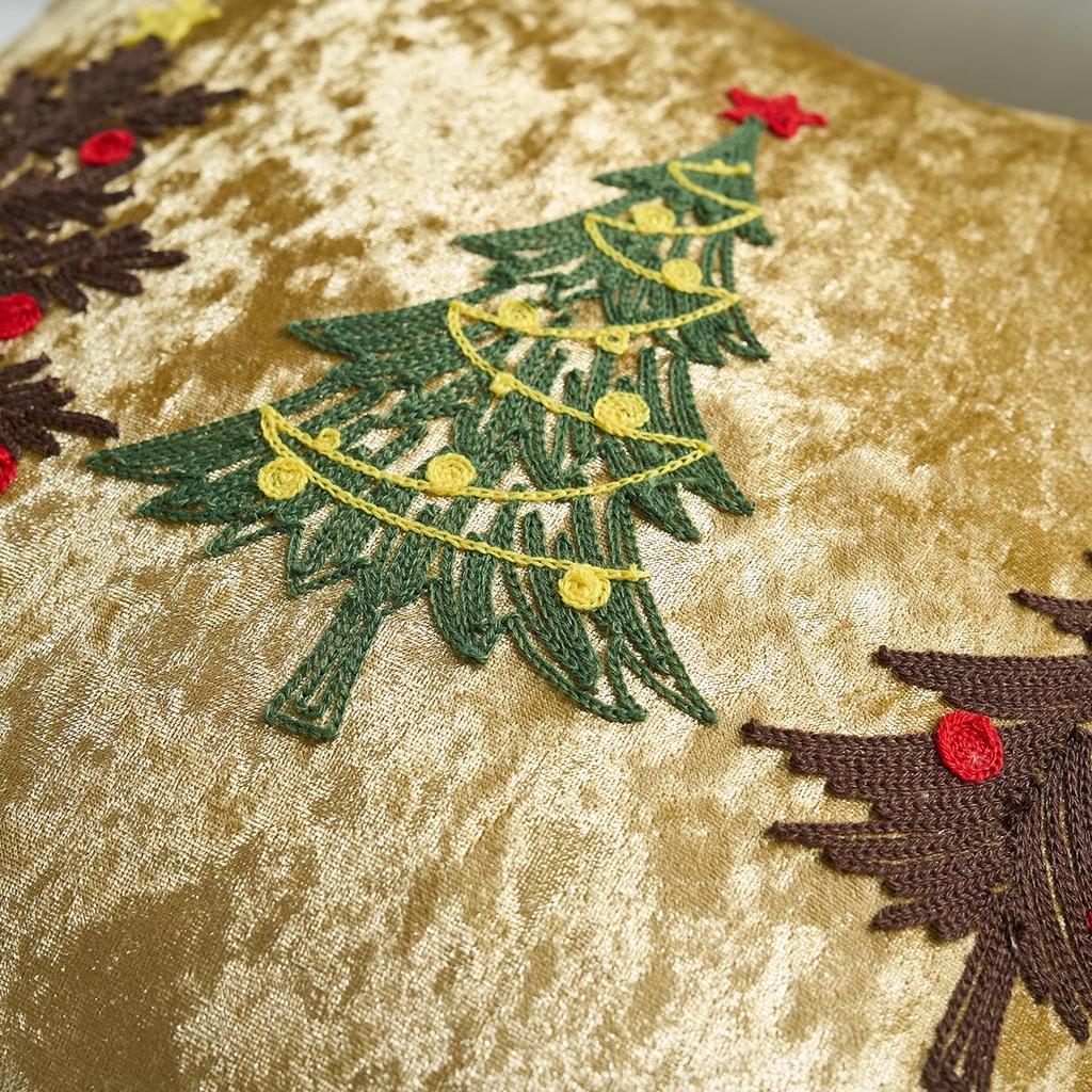 Gold Pillowcase with Reindeer and Snowflake Embroidery - Christmas Cushion Cover