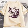 Cute But Feral T-shirts for Women Men Summer Funny Raccoon Adult Humor T Shirt Cotton Short Sleeve Vintage Designer Clothes