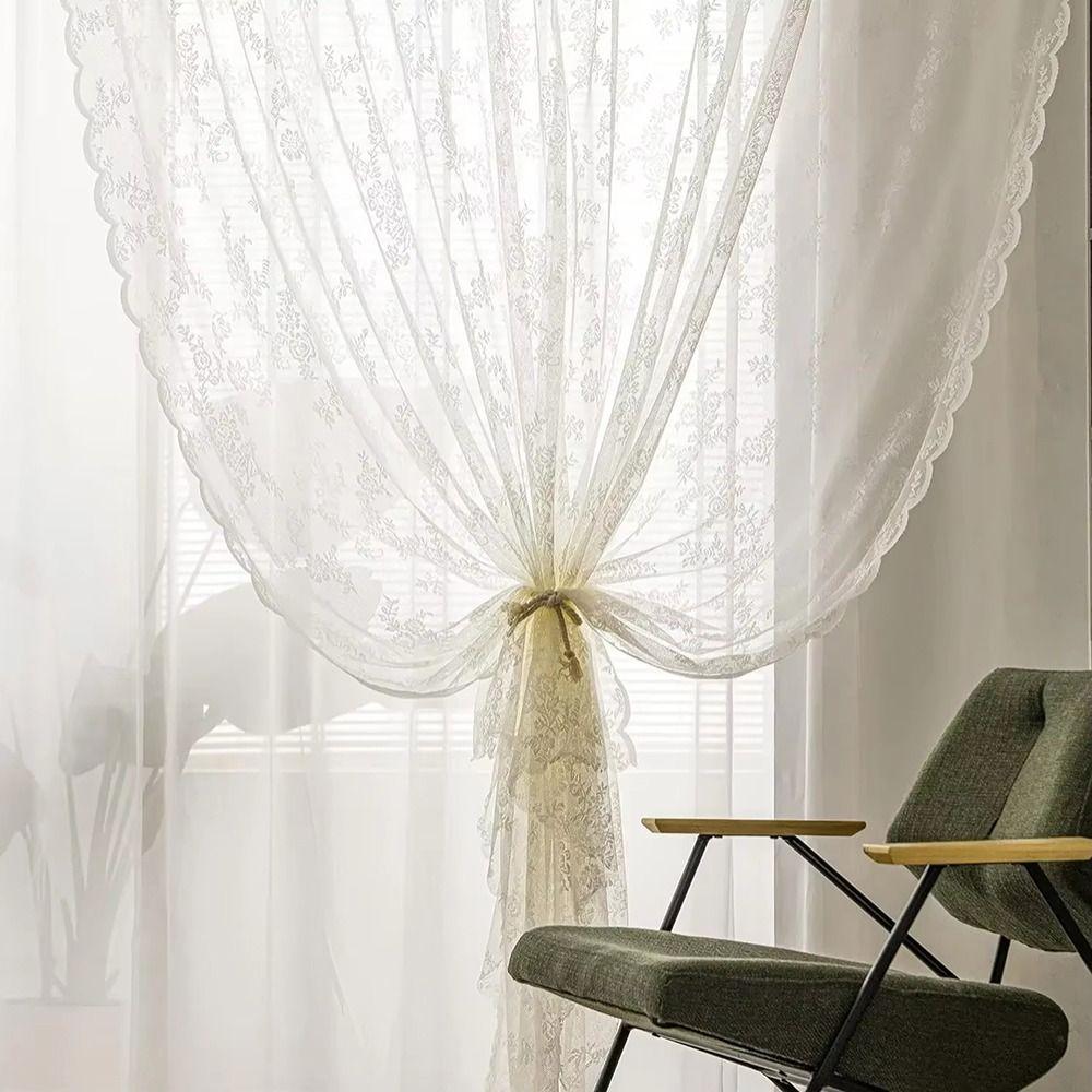 1Pcs Rod Pocket Lace Curtain 150x200cm Window Drape Shades New Sheer Curtain Living Room Decoration