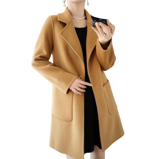 Женская куртка с двойными карманами, лацканами, однотонное шерстяное пальто на одной пуговице, большой размер, свободное теплое с длинными рукавами, для поездок на работу и свиданий, весна-осень