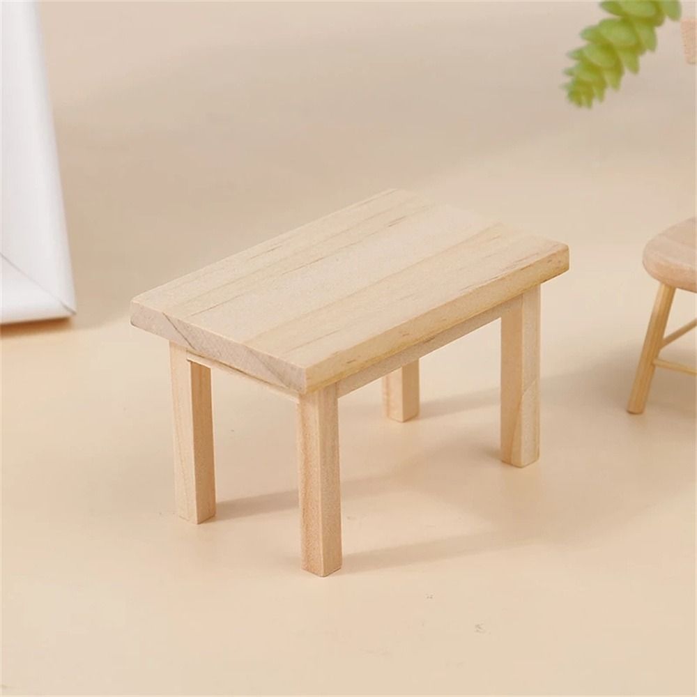 Play Miniature Ornaments 1:12 Dollhouse Wooden Tea Table Simulation Wood Table Kids Play Toys
