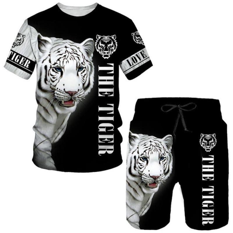 Cool The Tiger 3D Print T-Shir Shorts Suit Summer Casual O Neck Short Sleeved Tees Men Women Sportswear Two Piece Set Tracksuit