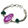 Pink Solar Quartz Green Onyx Gemstone 925 Silver Plated Bracelet 6-8"