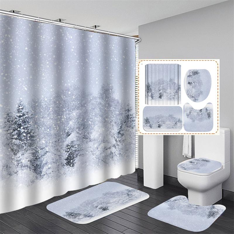 Санта Рождественский комплект занавесок для душа Коврик для ванной Противоскользящий коврик Перегородка для ванной комнаты Водонепроницаемый Декор для дома Cortinas Para BañO
