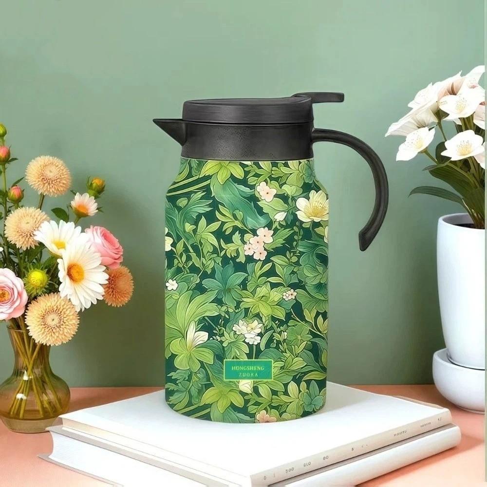 Chinese Style Retro Flower Insulated Kettle Hot Water Stainless Steel Vacuum Flask Vintage Floral Printing Water Cup for Outdoor