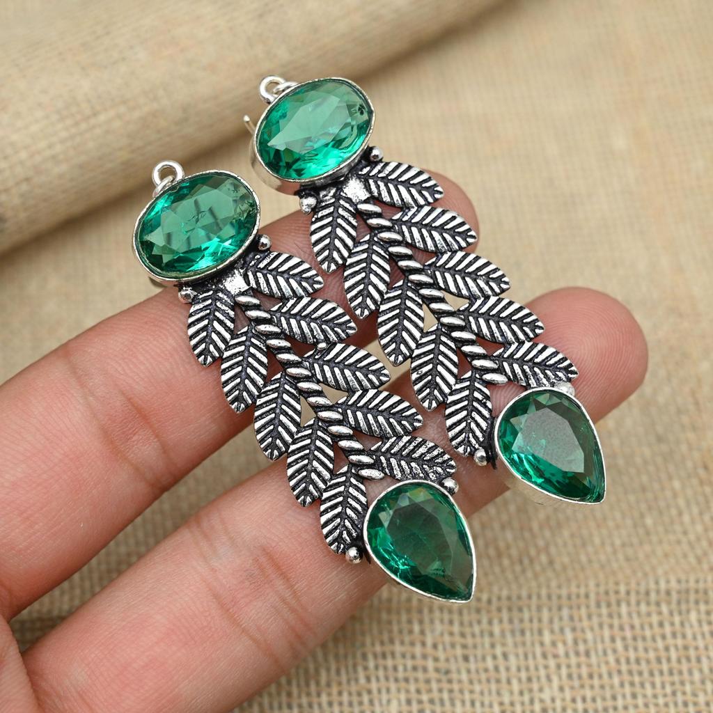 Зеленый апатит, великолепный драгоценный камень, изящные серьги, ювелирные изделия, ювелирные изделия из стерлингового серебра 925 пробы
