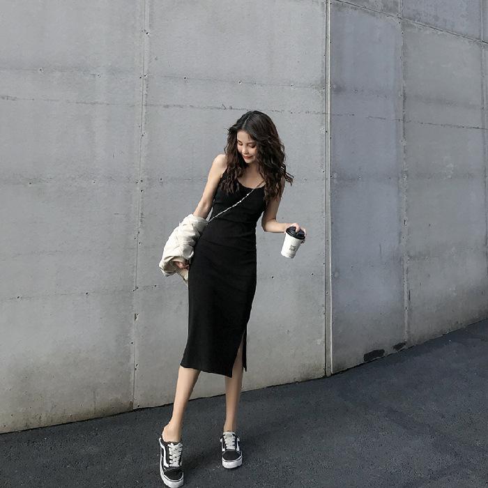 Лето 2024 Женское Платье Средней Длины На Подтяжках С Разрезами - Верхняя Одежда Для Стройности и Шикарного Дизайна