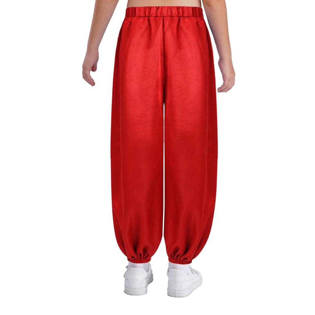 Kids Performance Bloomers - Loose Satin Belly Dance Pants with Elastic Waistband for Parties & Shows