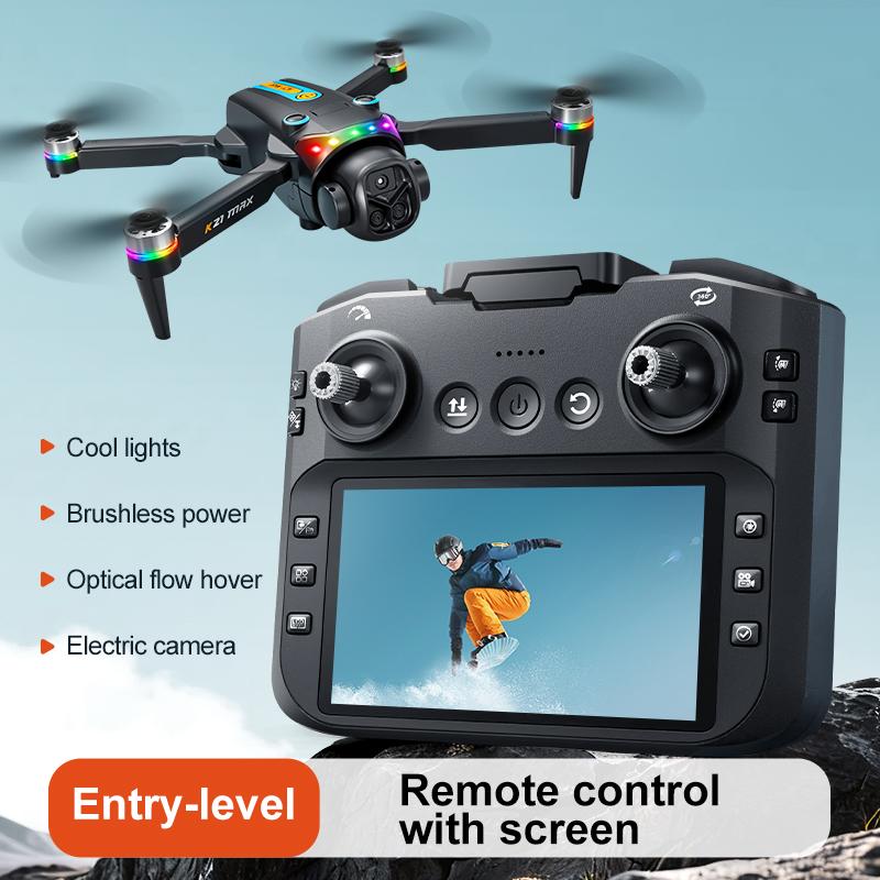 The K21MAX Drone, Equipped with a 4.3-Inch Built-in Screen Remote Controller, Is a Portable Remote-Controlled Quadcopter Suitable for Beginners. It Su
