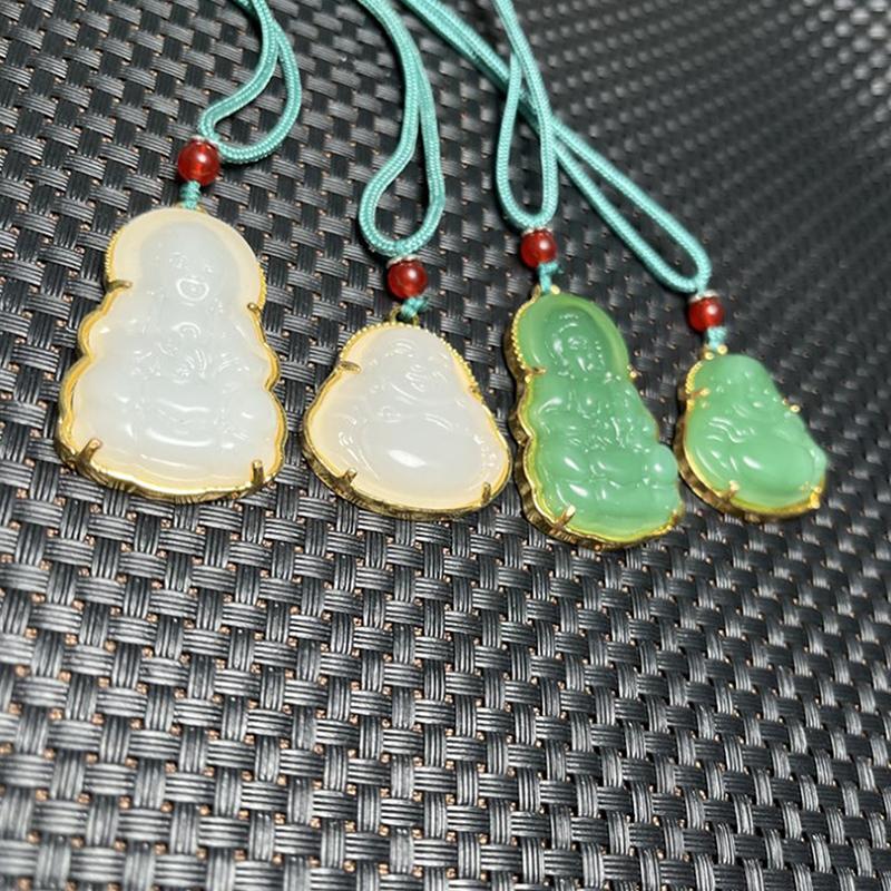 Зеленый Белый Будда Ожерелье Для Женщин Изысканный Китайский Стиль Майтрейя Будда Ожерелье Подвеска Женский Амулет Индуизм Подарки