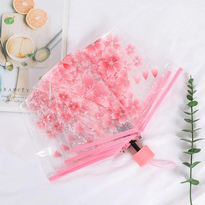 Женский складной зонт с градиентным рисунком цветов из ПВХ, тройного сложения, прозрачный, в сказочном стиле, мультяшный, милый, большой, ручной, складной зонт