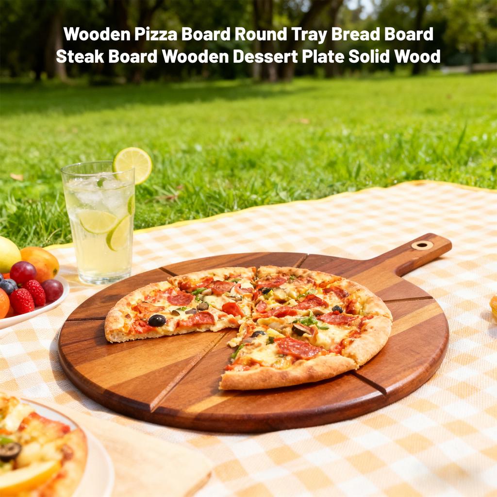 Wooden Pizza Board Round Tray Bread Board Steak Board Wooden Dessert Plate Wood