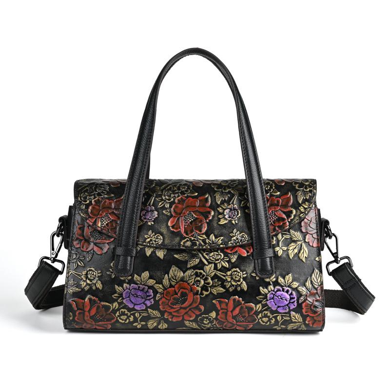 Johnature Женская сумка из натуральной кожи с тиснением в стиле ретро, ​​универсальные сумки на плечо и через плечо из воловьей кожи