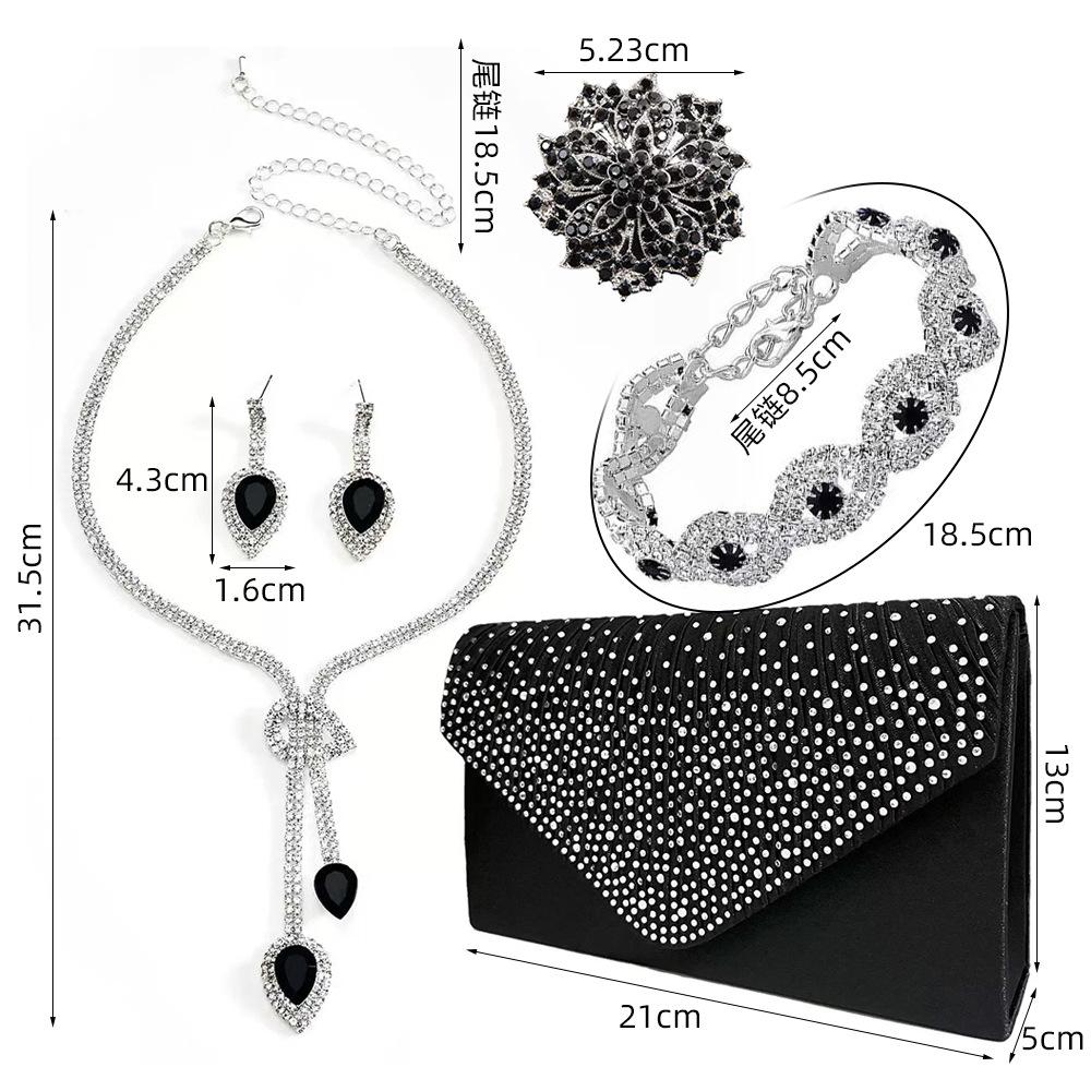 Elegant Women's Jewelry Set with Bag - Rhinestone Necklace Earrings Bracelet for Wedding Banquet Party