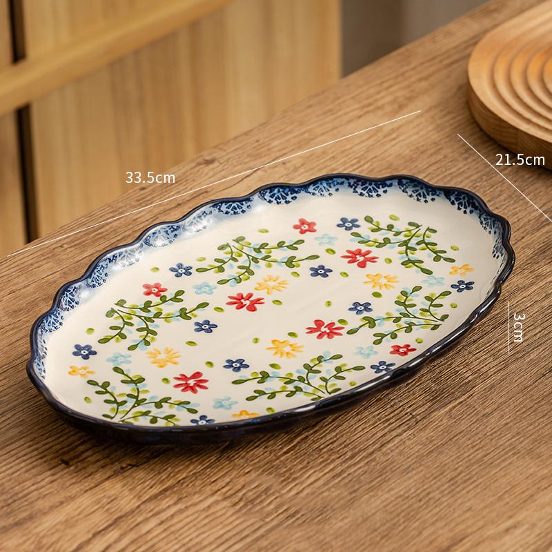 Керамическая тарелка с маленькими цветами в стиле ретро, креативная бытовая посуда, ресторан, изысканные блюда, салатная тарелка, изысканные рыбные тарелки